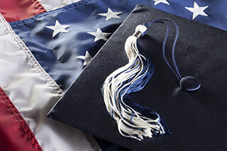 Graduation Cap & American Flag