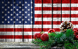 American Flag and Holiday Decorations