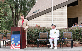 Nick Shanks speaking at 2017 Veterans Day celebration.
